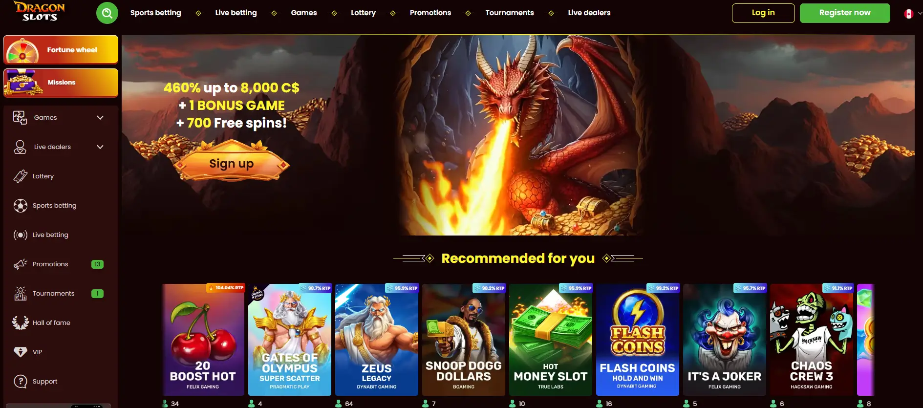 Dragonslots Casino screen