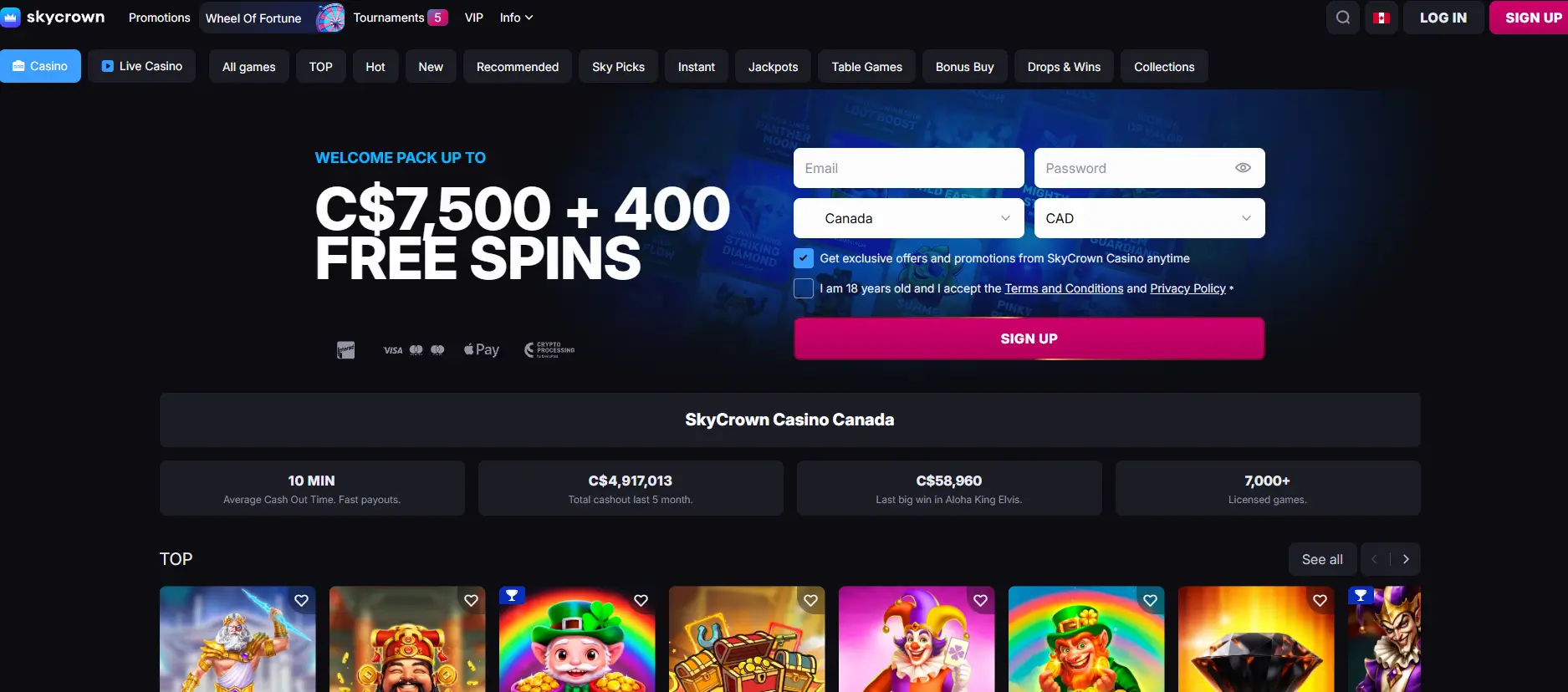 Skycrown Casino screen